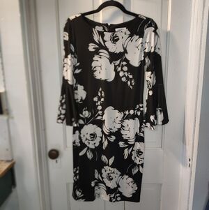 Calvin Klein Black and White Floral Long Sleeve Dress